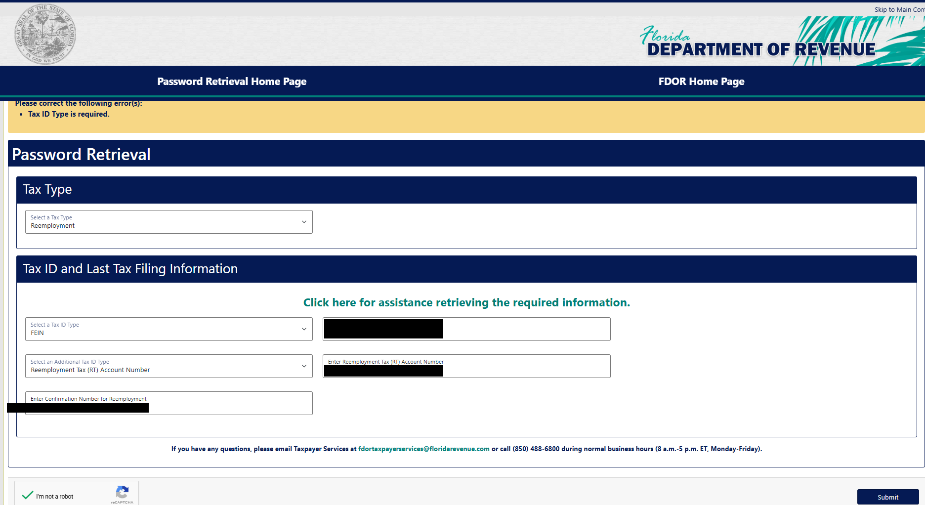The Password Retrieval screen used to regain access after the credential migration.